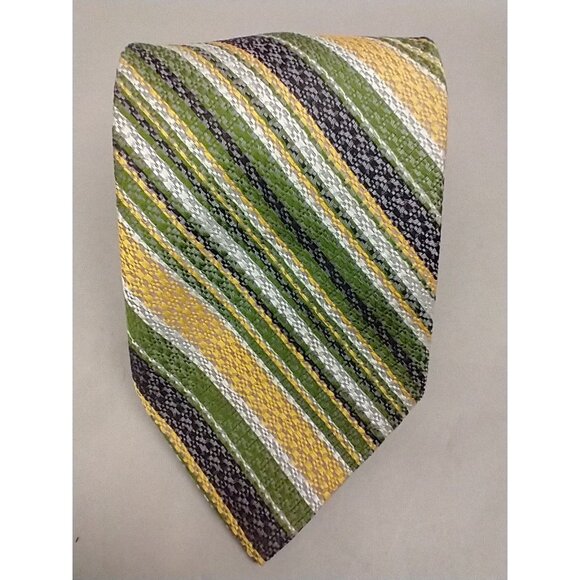 Vtg 70s Damon Tie Mens Necktie Wide Disco Mod Avacado Green Stripe Wide Repp - Picture 2 of 10